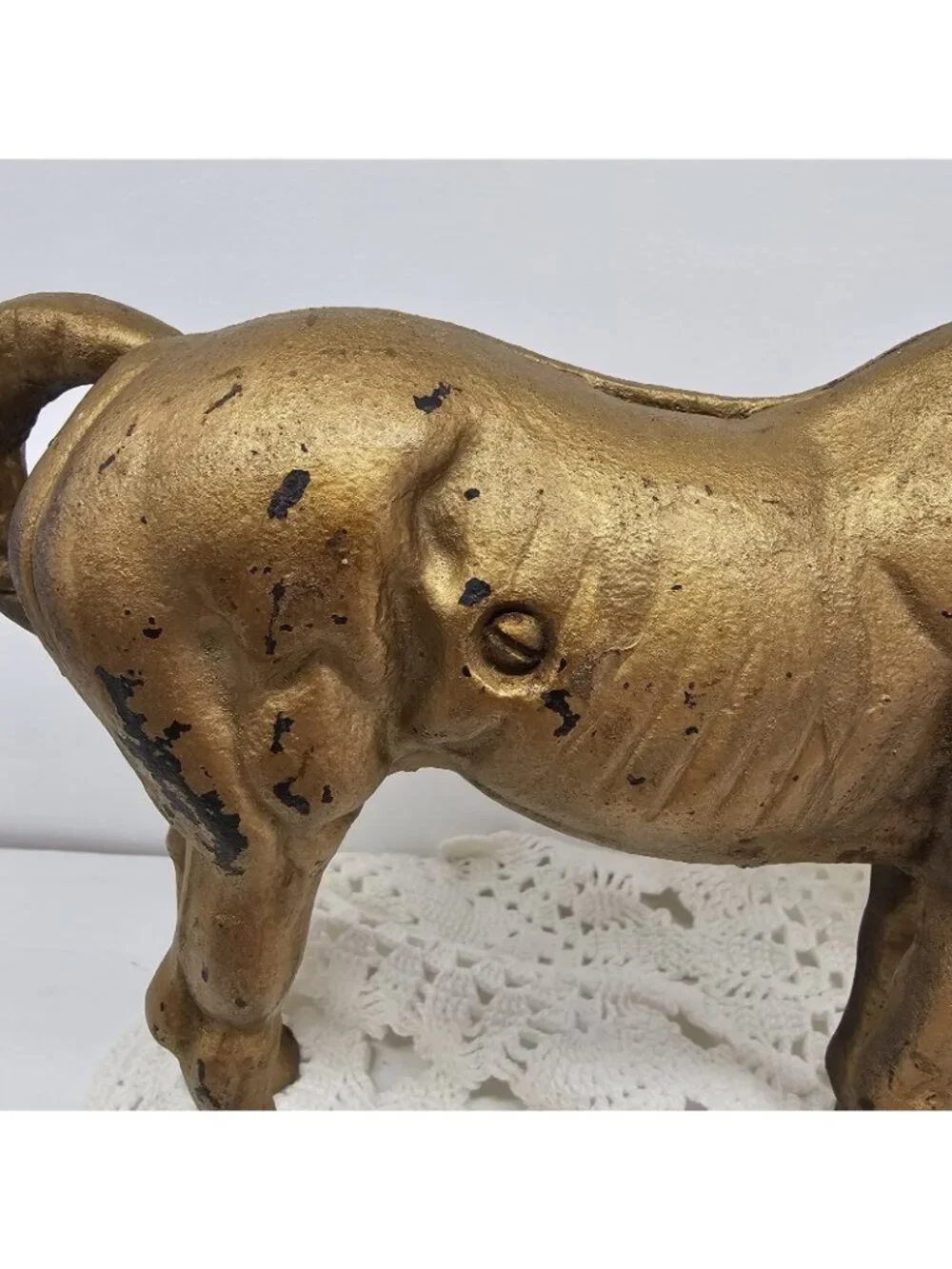 Antique Cast Iron Horse Still Bank AC Williams Beauty Gold Paint Coin Penny